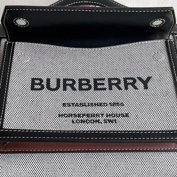BURBERRY Horseferry Logo Canvas and Leather Pocket Bag - Picture 6 of 14